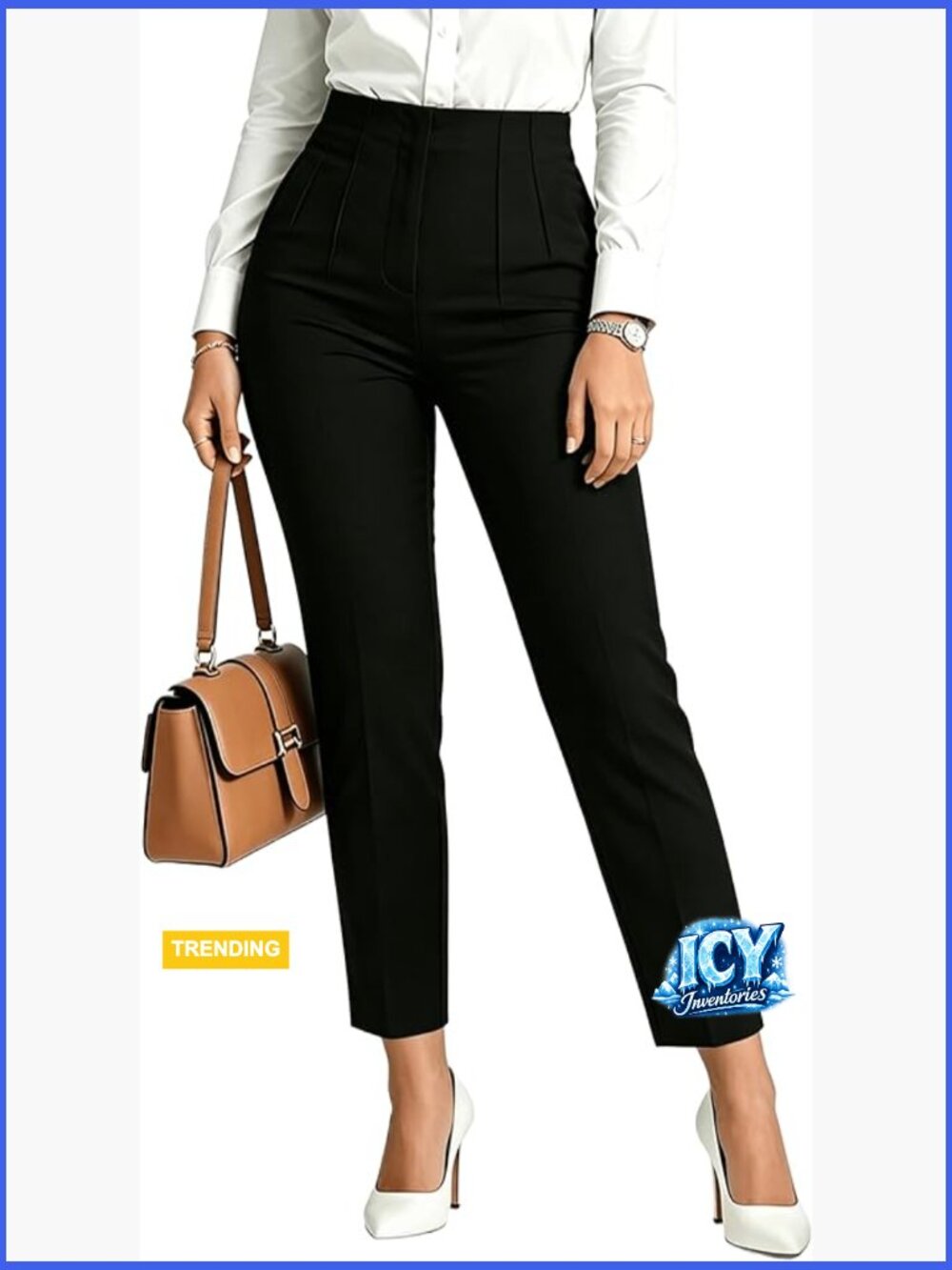 High Waisted Skinny Trousers with Pockets for Business or Casual